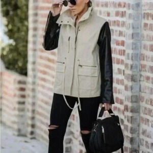 VICI Jacket Spring Coat and Faux Vegan‎ Leather Sleeves